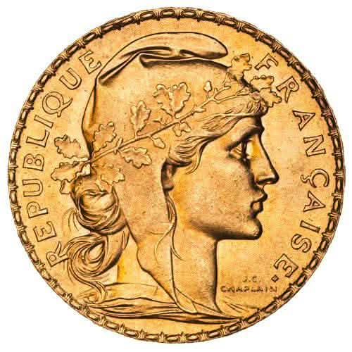 French 20 Franc Rooster Gold Coin Avg Circulated - Random Year - AGC