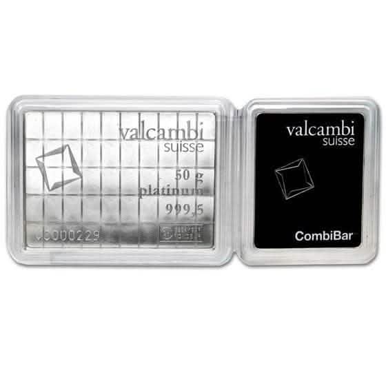 50 Gram Valcambi Platinum CombiBar (50x1g, w/ Assay) - AGC