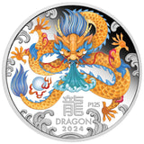 Australian Lunar Series III 2024 Year of the Dragon 1oz Silver Proof Coloured Coin