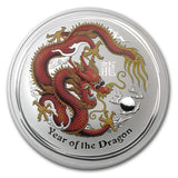2012 Australia 10 oz Silver Year of the Dragon BU (Colorized)