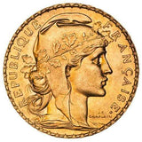 French 20 Franc Rooster Gold Coin Avg Circulated - Random Year - AGC